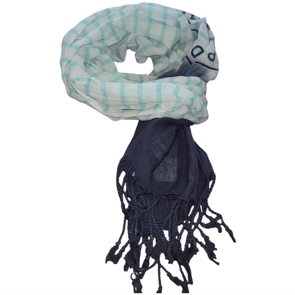 NWOT Sperry 100% Cotton Fringe Stripes Lightweight Nautical Scarf